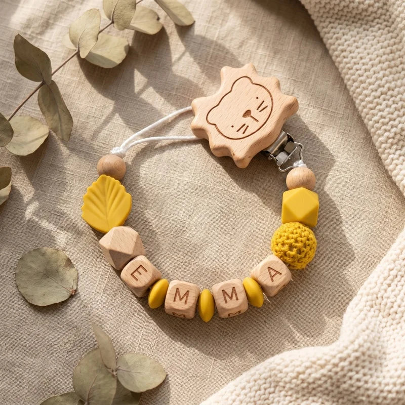 Chupetero Personalizado de Silicona y Madera