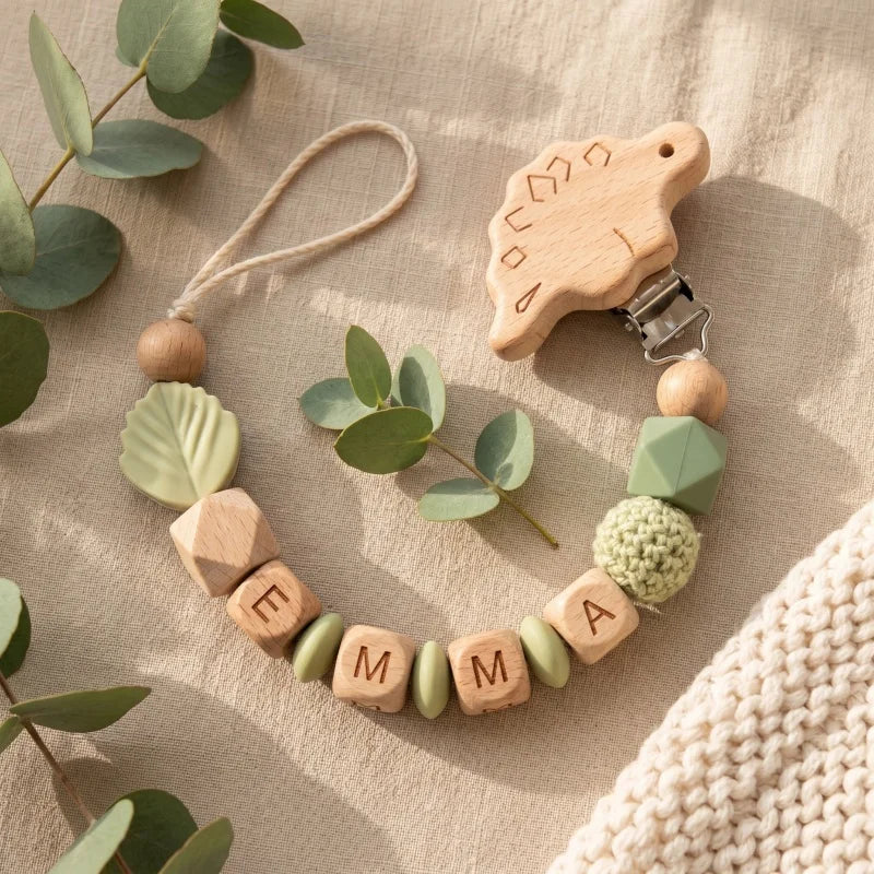 Chupetero Personalizado de Silicona y Madera