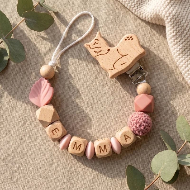 Chupetero Personalizado de Silicona y Madera