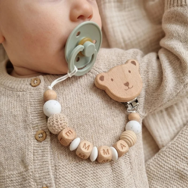Chupetero Personalizado de Silicona y Madera