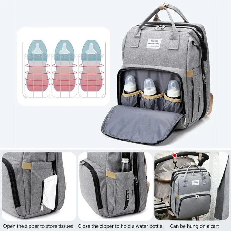 Mochila para bebe 3 en 1 con cuna portátil y gran capacidad de almacenaje