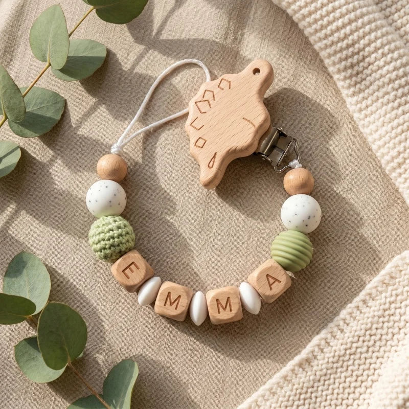 Chupetero Personalizado de Silicona y Madera