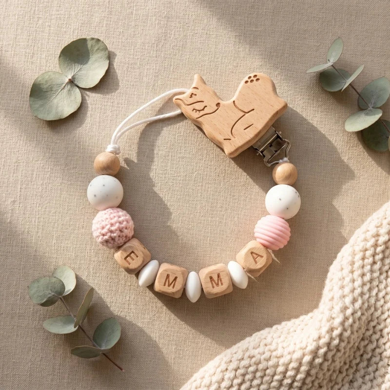Chupetero Personalizado de Silicona y Madera