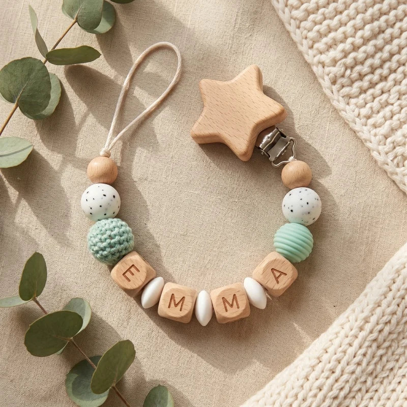 Chupetero Personalizado de Silicona y Madera