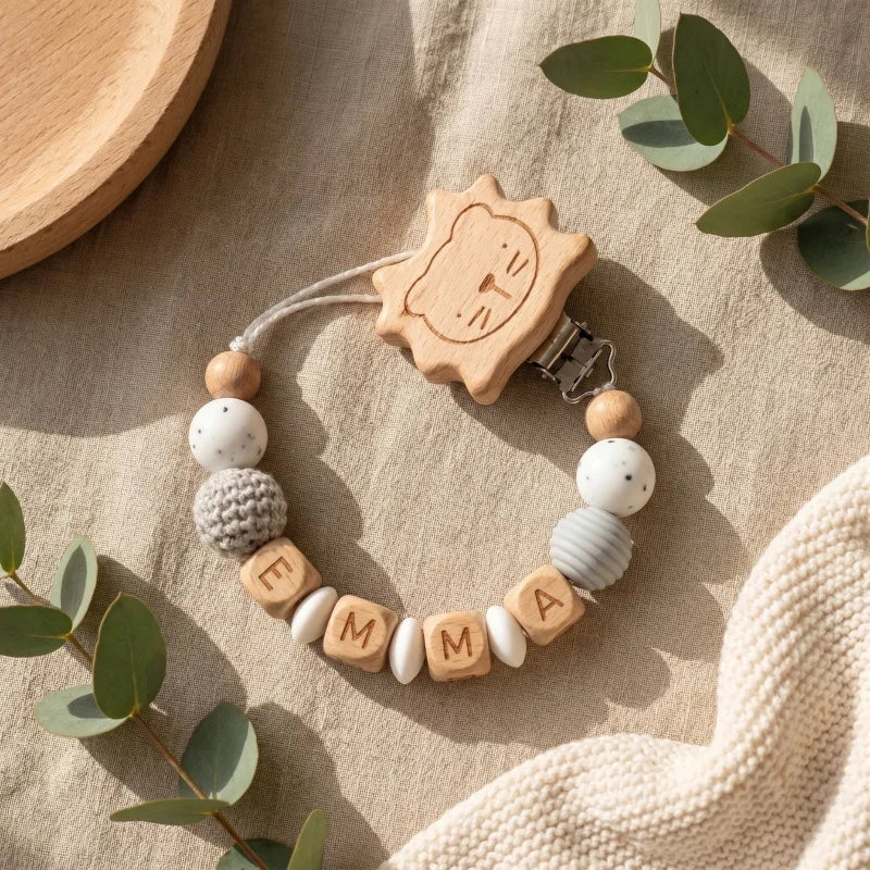 Chupetero Personalizado de Silicona y Madera