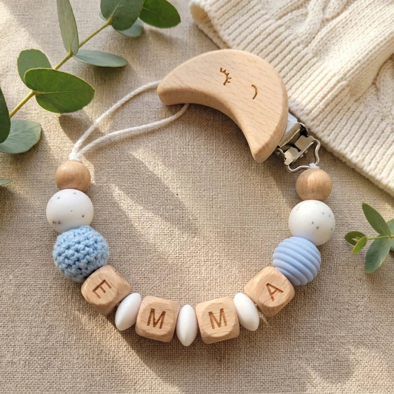 Chupetero Personalizado de Silicona y Madera