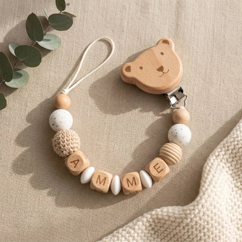 Chupetero Personalizado de Silicona y Madera