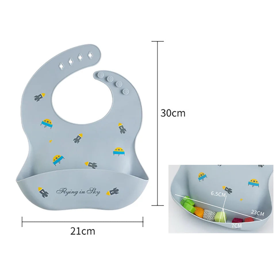 Babero Impermeable de Silicona Suave con Estampado para Bebé