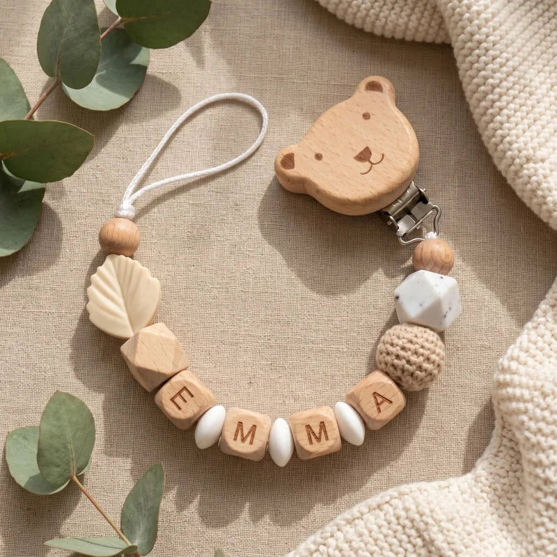 Chupetero Personalizado de Silicona y Madera